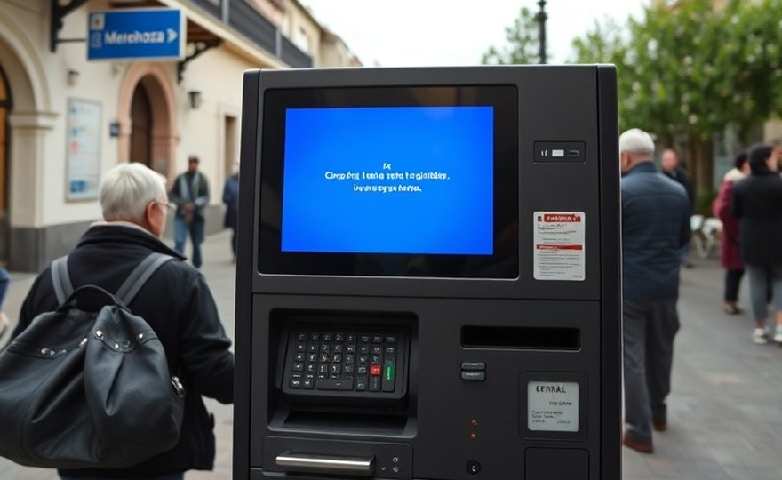 Antes — Terminal bloqueado por un error de aplicación y fuera de servicio.